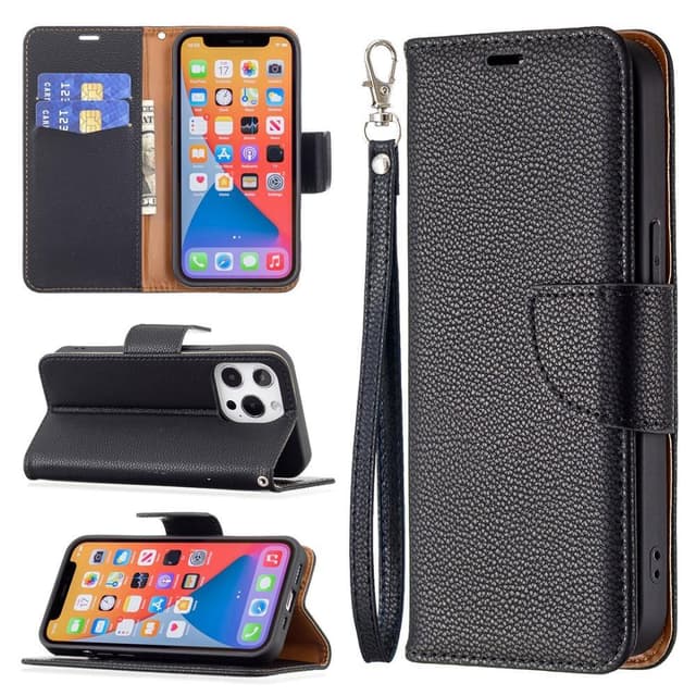 SKALO iPhone 13 Pro Premium Litchi Flip Cover - Sort