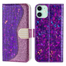SKALO iPhone 13 Croco Kimaltava lompakkokotelo - Violetti