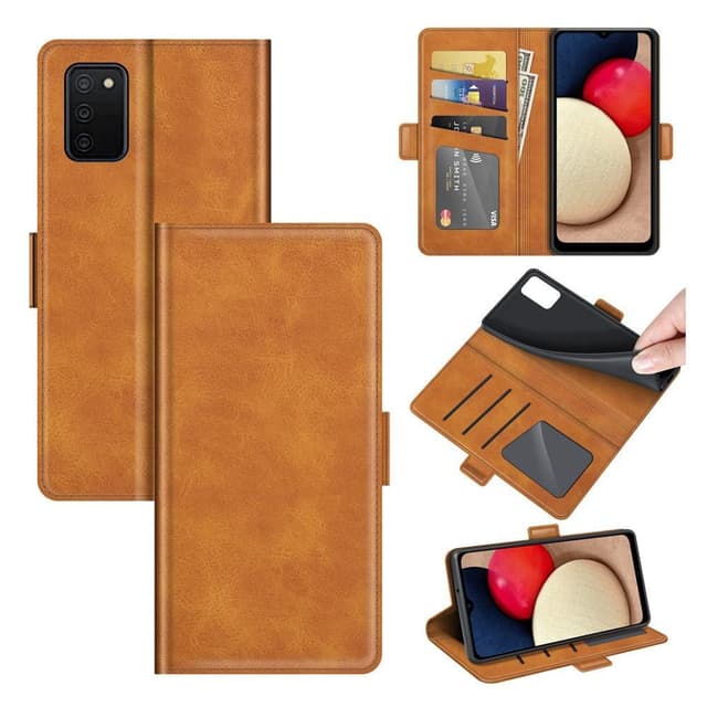 SKALO Samsung A02s / A03s Premium Wallet Lompakkokotelo - Vaaleanruskea