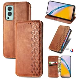SKALO OnePlus Nord 2 Kohokuvioitu Premium lompakkokotelo - Ruskea