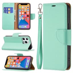 SKALO iPhone 13 Pro Premium Litchi Flip Cover - Turkis