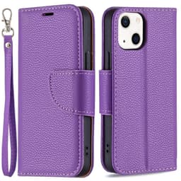 SKALO iPhone 13 Premium Litchi Lompakkokotelo - Violetti