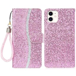 SKALO iPhone 13 Glitter design Lompakko kotelo - Pinkki