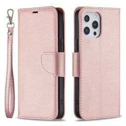 SKALO iPhone 13 Pro Max Premium Litchi Lompakkokotelo - Ruusukulta