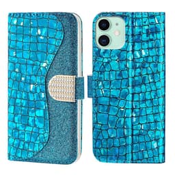 SKALO iPhone 13 Mini Croco Glitter Plånboksfodral - Blå