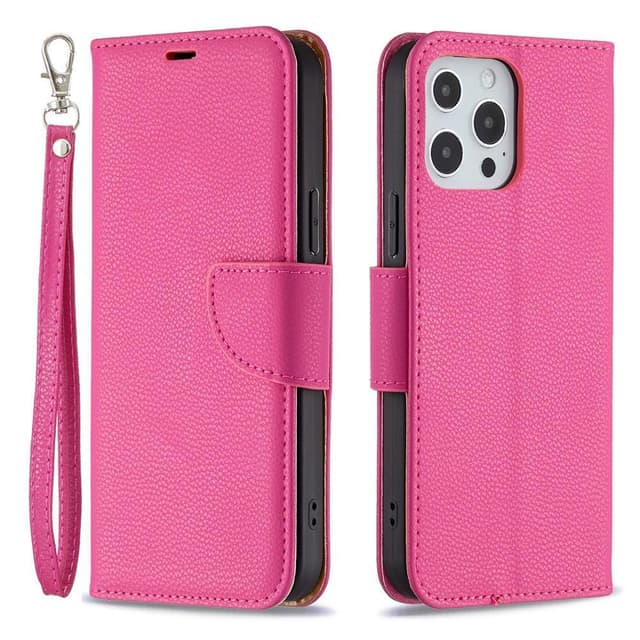 SKALO iPhone 13 Pro Max Premium Litchi Flip Cover - Cerise