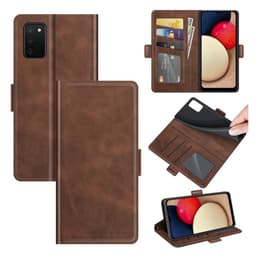 SKALO Samsung A02s / A03s Premium Wallet Lompakkokotelo - Tummanruskea