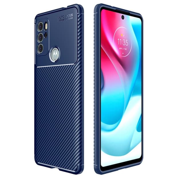 SKALO Moto G60S Carbon Fiber TPU-suojakuori - Sininen