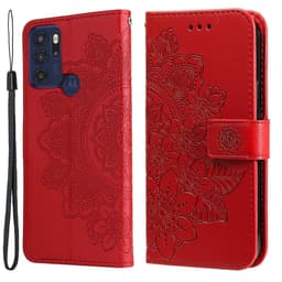 SKALO Moto G60S Mandala lompakkokotelo - Punainen
