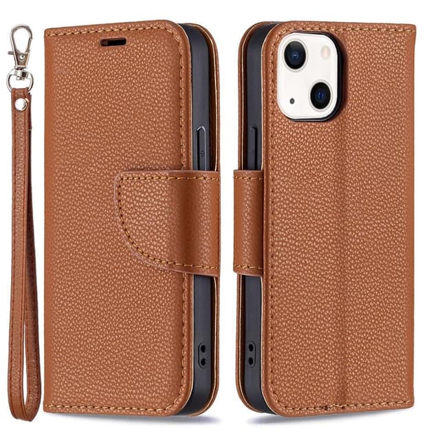 SKALO iPhone 13 Mini Premium Litchi Plånbok - Brun