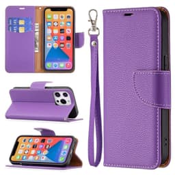 SKALO iPhone 13 Pro Premium Litchi Flip Cover - Lilla