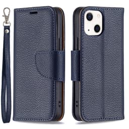 SKALO iPhone 13 Mini Premium Litchi Lompakkokotelo - Tummansininen