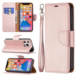 SKALO iPhone 13 Pro Premium Litchi Lompakkokotelo - Ruusukulta