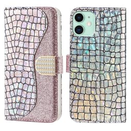 SKALO iPhone 13 Croco Kimaltava lompakkokotelo - Ruusukulta