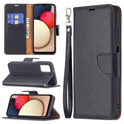 SKALO Samsung A02s / A03s Premium Litchi Flip Cover - Sort