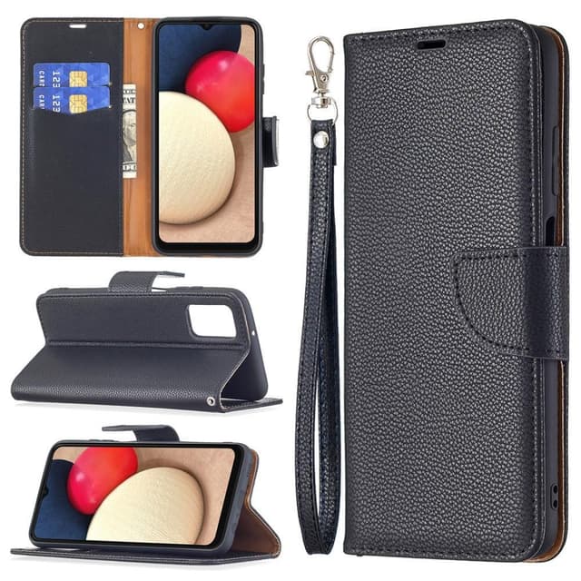 SKALO Samsung A02s / A03s Premium Litchi Flip Cover - Sort
