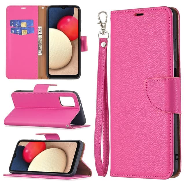 SKALO Samsung A02s / A03s Premium Litchi Plånbok - Cerise