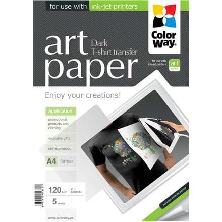 ColorWay ART T-shirt transfer (mörkt) fotopapper, 5 ark, A4, 120 g/m²