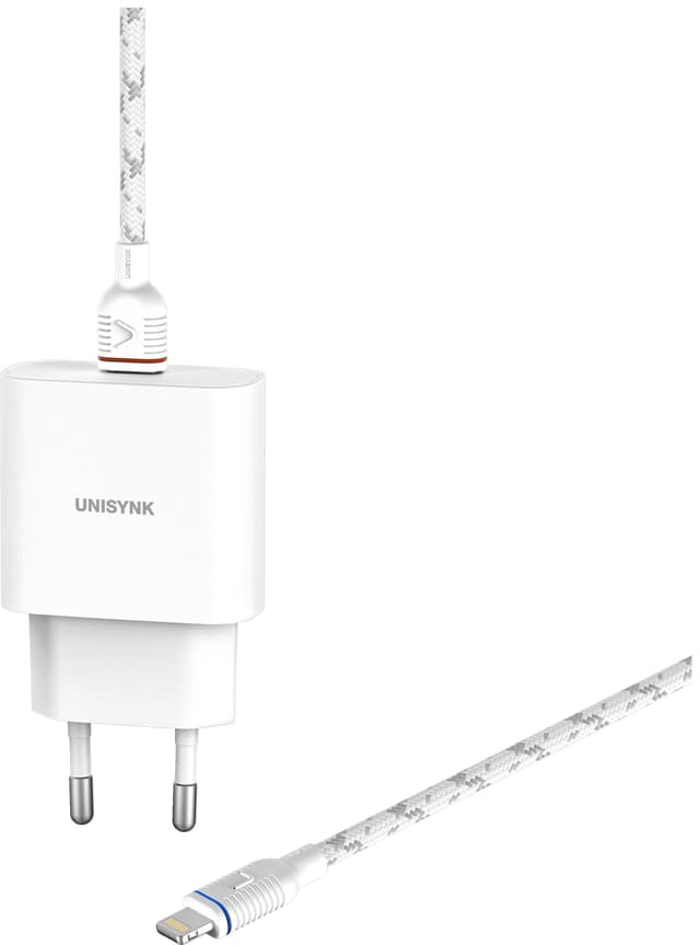 Unisynk 20W Lightning Slim sett for vegglading (hvit)