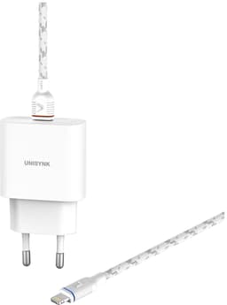 Unisynk 20W Lightning Slim sett for vegglading (hvit)