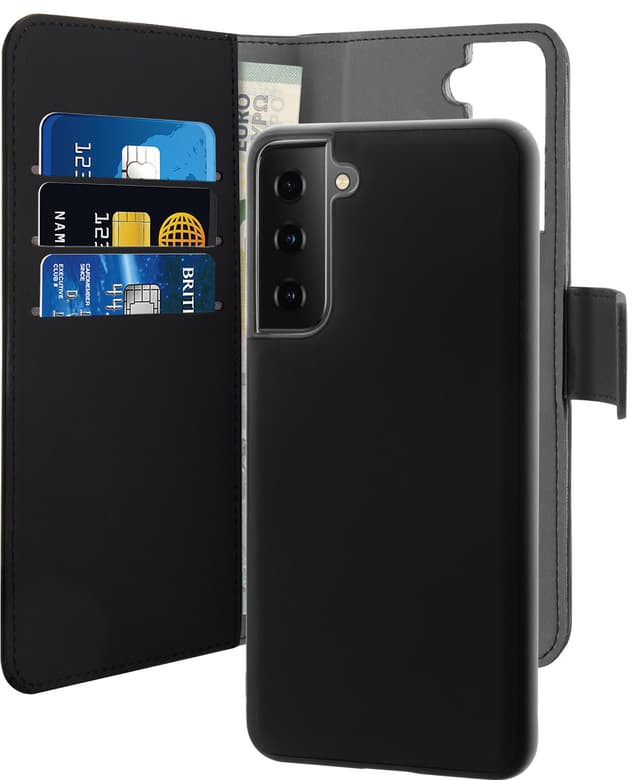 Puro 2in1 Samsung S21 FE lompakkokotelo (musta)