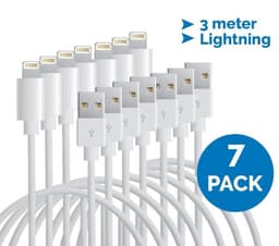 Lightning-kabel till iPhone & iPad, 3 meter, vit, 7-pack