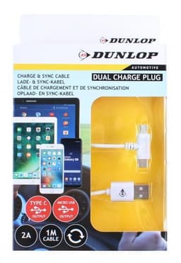 datakabel USB 2A / Micro-USB / Type-C Dual hvit 100 cm