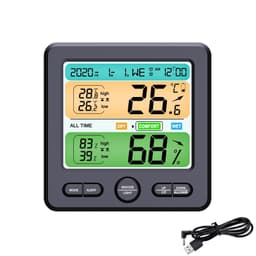 Digitalt termometer / hygrometer med vekkerklokke Sort