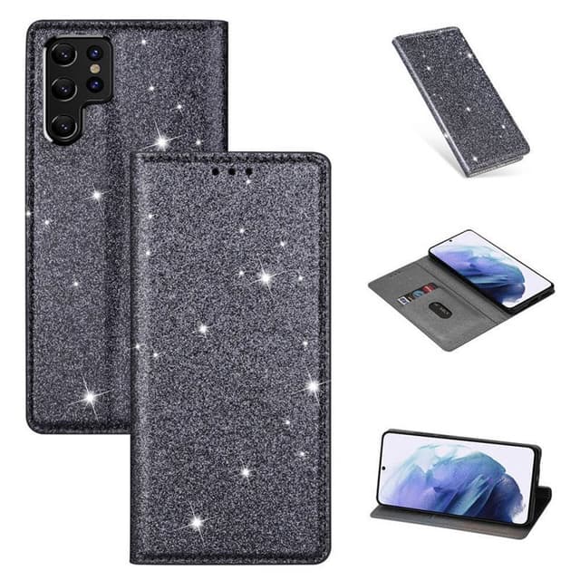 Glitter Smart FlipCase Samsung Galaxy S22 Ultra  - Grå