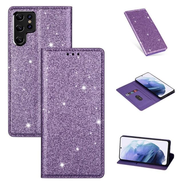 Glitter Smart FlipCase Samsung Galaxy S22 Ultra  - lilla
