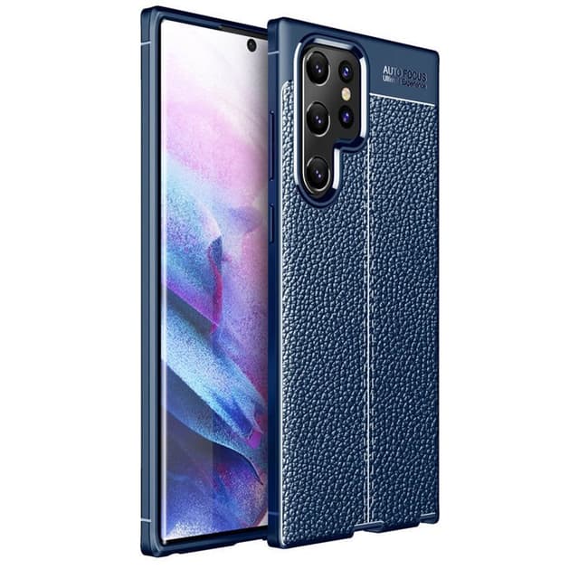 Lædermønstret TPU Cover Samsung Galaxy S22 Ultra  - blå