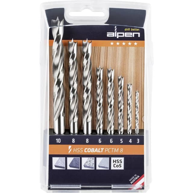 Trä-spiralborr 8 delar 3 mm, 4 mm, 5 mm, 6 mm, 6 mm, 8