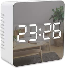 Digital LED -vekkerklokke med speiloverflate kvadrat Hvit
