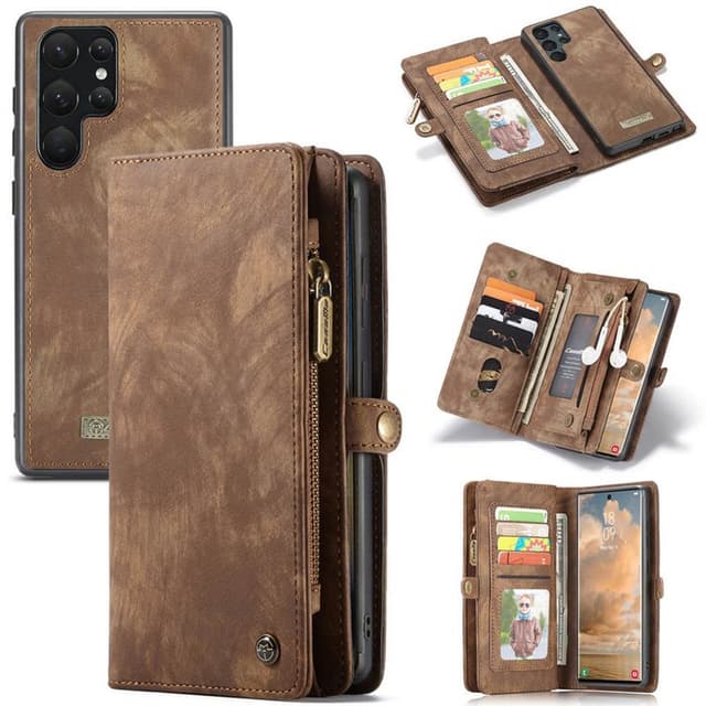 Multi-lommebok CaseMe 11-kort Samsung Galaxy S22 Ultra  - brun