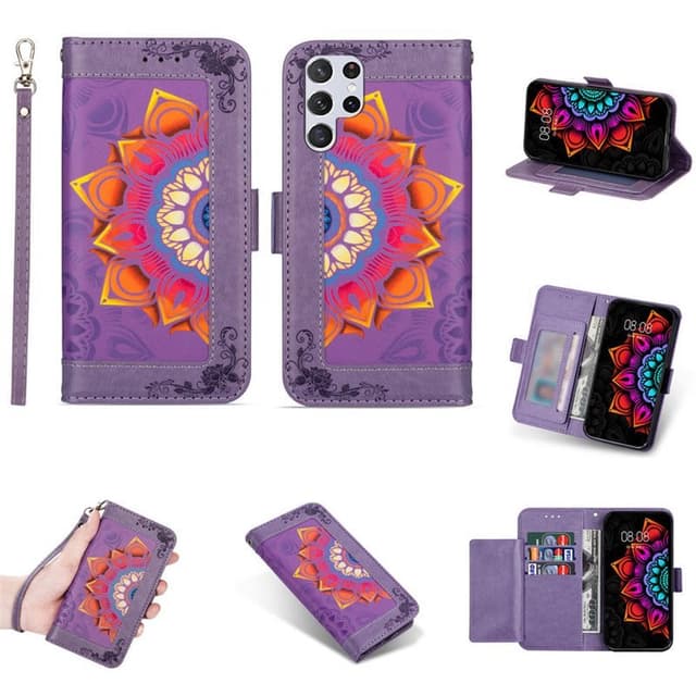 Flower wallet cover 4-kort Samsung Galaxy S22 Ultra - Lilla