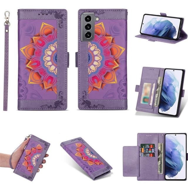 Flower wallet cover 4-kort Samsung Galaxy S22 Plus - Lilla