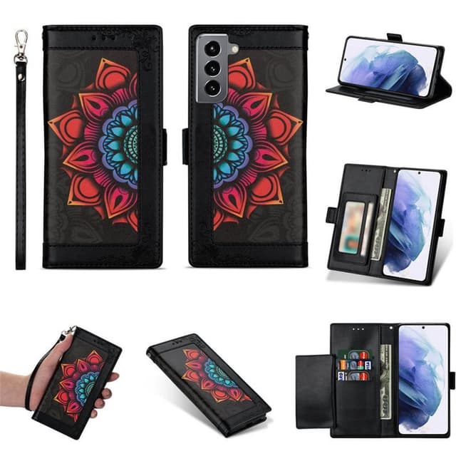Flower wallet cover 4-kort Samsung Galaxy S22 - Sort