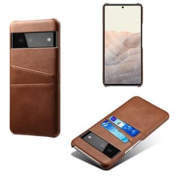 SKALO Google Pixel 6 PU-Läder Korthållare Skal - Mörkbrun