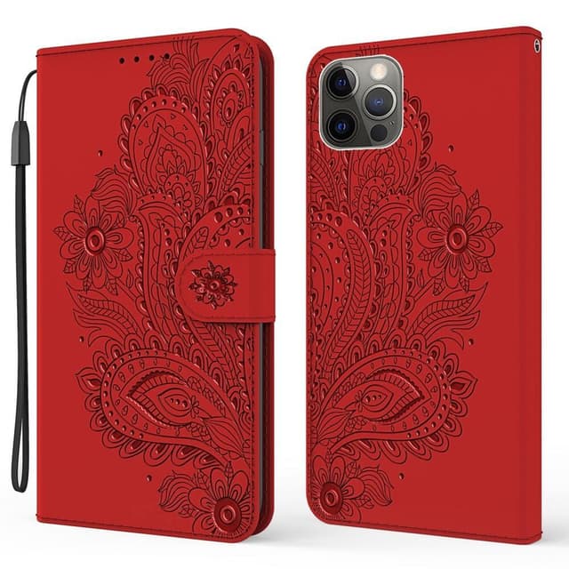 SKALO iPhone 13 Pro Max Mandala lompakkokotelo - Punainen
