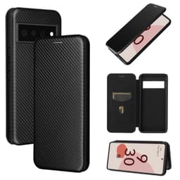 SKALO Google Pixel 6 Carbon Fiber Lompakkokotelo - Musta
