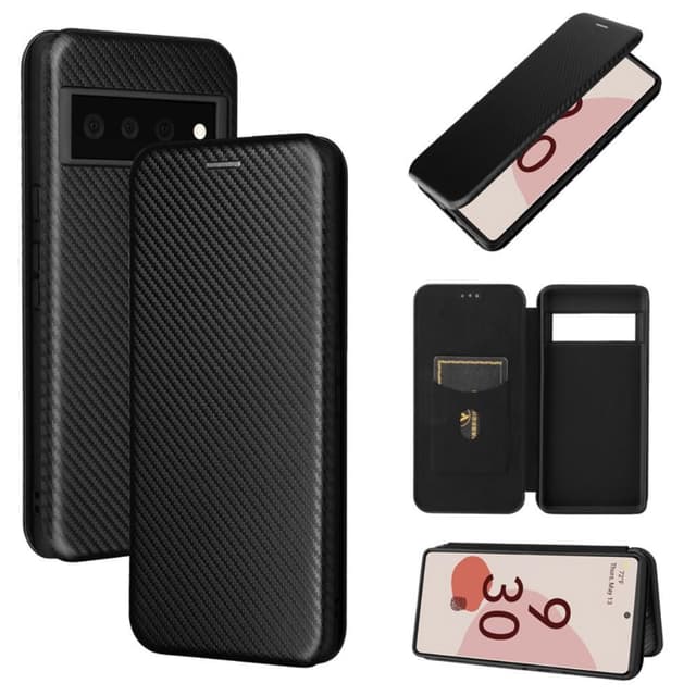 SKALO Google Pixel 6 Carbon Fiber Lompakkokotelo - Musta