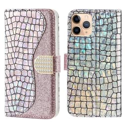 SKALO iPhone 13 Pro Max Croco Kimaltava lompakkokotelo - Ruusukulta