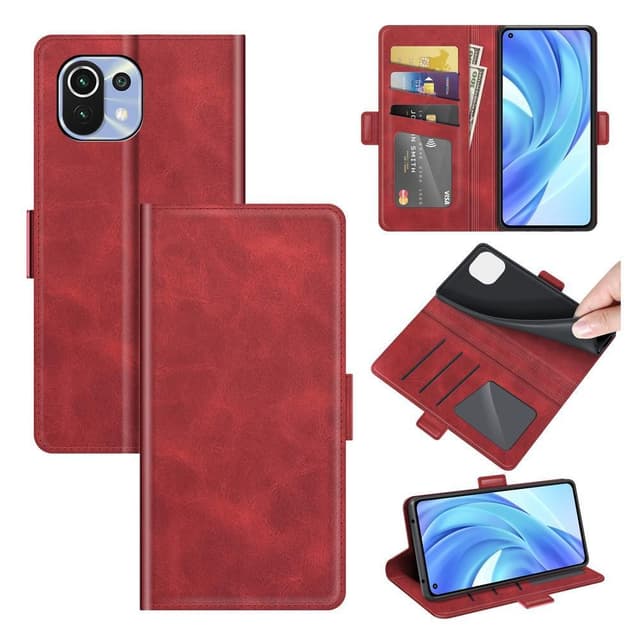 SKALO Xiaomi Mi 11 Lite Premium Wallet Flip Cover - Rød