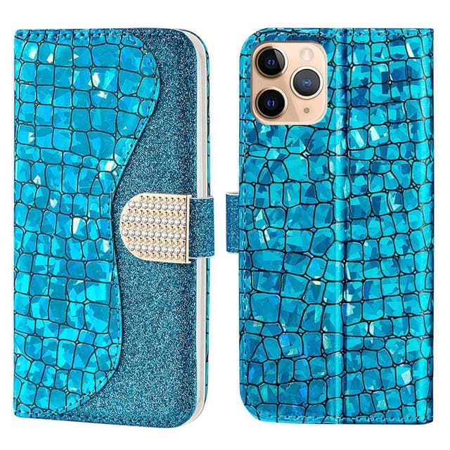 SKALO iPhone 13 Pro Max Croco Glittery tegnebog etui  - Blå