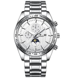 Vandtæt armbåndsur – Sølvfarvet rem, hvid baggrund og sølvfarvet ramme