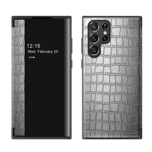 Crocodile Flipdeksel Samsung Galaxy S22 Ultra  - Sølv
