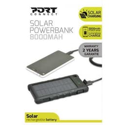 Port Connect Solar Power Bank -batteri, 4 smartphone -opladning, stød- og stænktæt 8000 mAh, sort