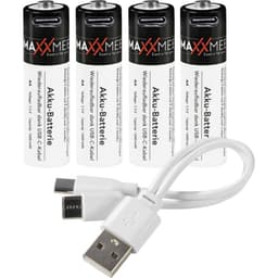 Genopladeligt AA-batteri NiMH 4 stk Maxxmee AA-USB-C 1600 mAh