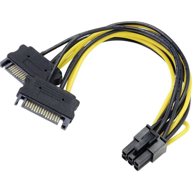 Akasa Strøm Adapter [2x SATA-strømstik - 1x PCI-E 6-pol.] 15.00 cm Sort, Gul