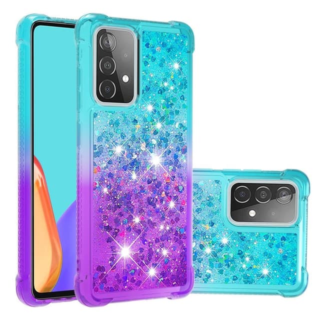 SKALO Samsung A52/A52s Kvicksand Glitter Hjerter TPU Cover - Turkis-Lilla